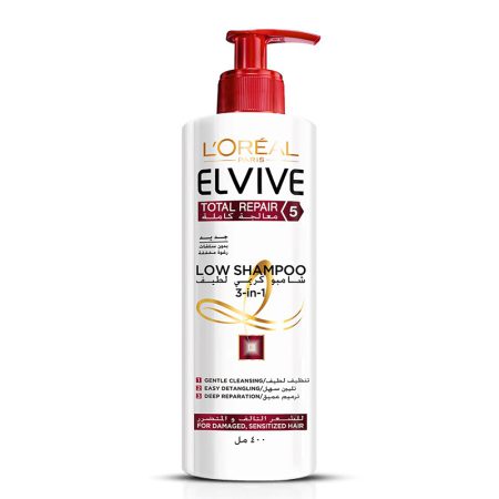 شامپو لورآل بدون سولفات موهای خشک و آسیب دیده آلمانی L'Oréal ELVIVE TOTAL REPAIR 5 LOW SHAMPOO