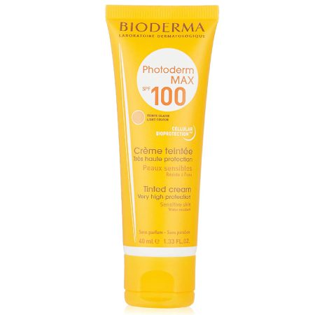 کرم ضدآفتاب رنگی بژ روشن بایودرما پوست نرمال تا خشک Bioderma Photoderm MAX Crème Light Color SPF 100Sunscreen Cream For Dry And Normal Skins