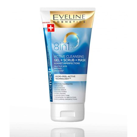 Eveline Facemed+ Deep Cleansing Active Gel for Imperfections 8in1 150ml ژل شستشو صورت 3 کاره اولاین مدل face med active cleansing