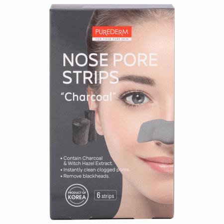 چسب پاک کننده بینی زغالی پیوردرم Purederm Charcoal Nose Pore Strips Count 6