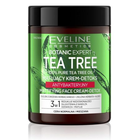 کرم مرطوب کننده و تراوت بخش صورت اولین Eveline Botanic Expert Tea Tree matujący krem-detox antybakteryjny 100ml