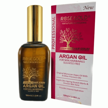 روغن آرگان برای پوست، مو و ناخن بدون سولفات رزگلد Rose Gold Argan Oil For Skin Hair & Nails Sulfatee Free 100ml