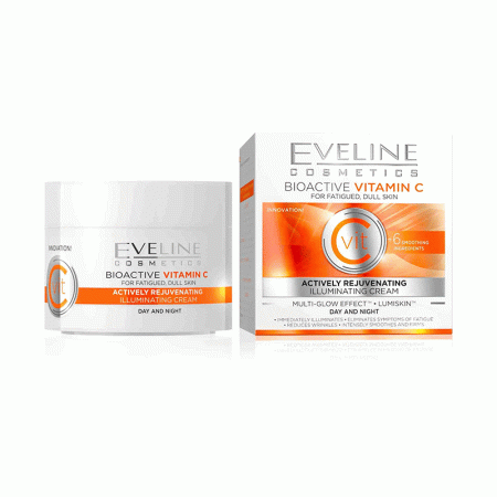 کرم روشن کننده و جوانسازی ویتامین C بایو اکتیو اولاین Eveline Bioactive Vitamin C Actively Rejuvenating Illuminating Cream