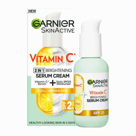 کرم سرم روشن کننده 2 در1 ویتامین سی فعال پوست گارنیر Garnier Skin Active Vitamin C 2in1 Brightening Serum Cream SPF25 50ml