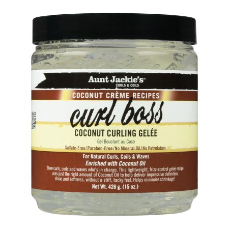 ژل حالت‌ دهنده فر کننده مو عصاره روغن نارگیل و کره شی آنت جکیز Aunt Jackie's Coconut Creme Recipes Curl Boss Coconut Curling Gelee 426g